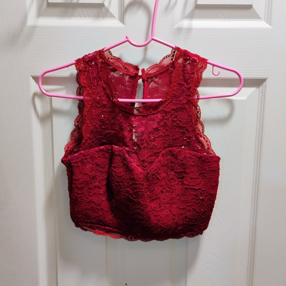 My Michelle Red Lace Crop Tank Top